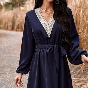 Long Sleeve Tie Waist V-Neck Mini Dress